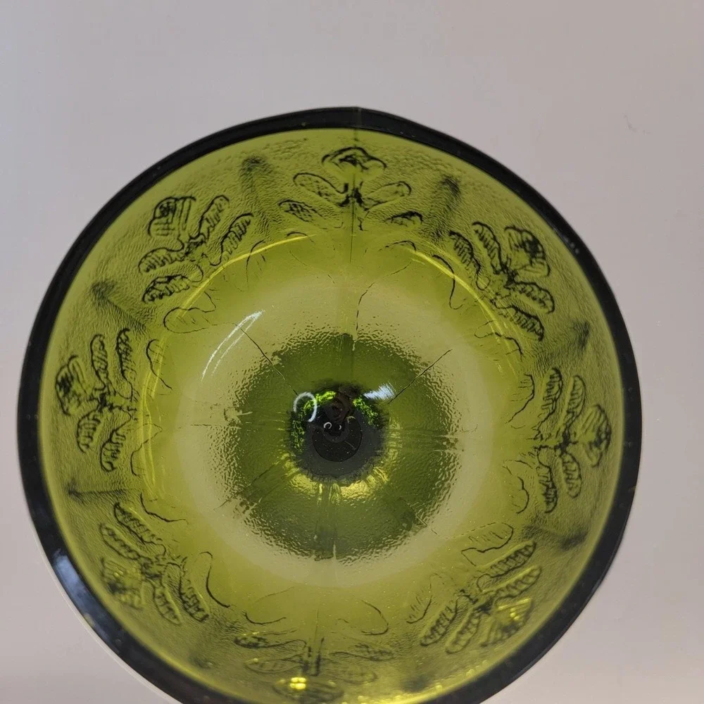 Vintage FTD Avocado Green Pedestal Compote Bowl Oak Leaf Candy Dish 1975 Retro